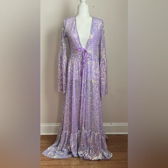ELECTRIC DAZE SEQUIN DUSTER IN LIGHT PURPLE - Picture 5 of 12
